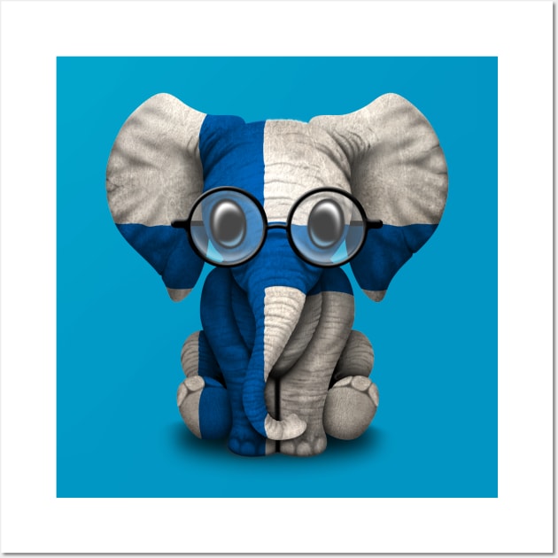 Baby Elephant with Glasses and Finnish Flag Wall Art by jeffbartels